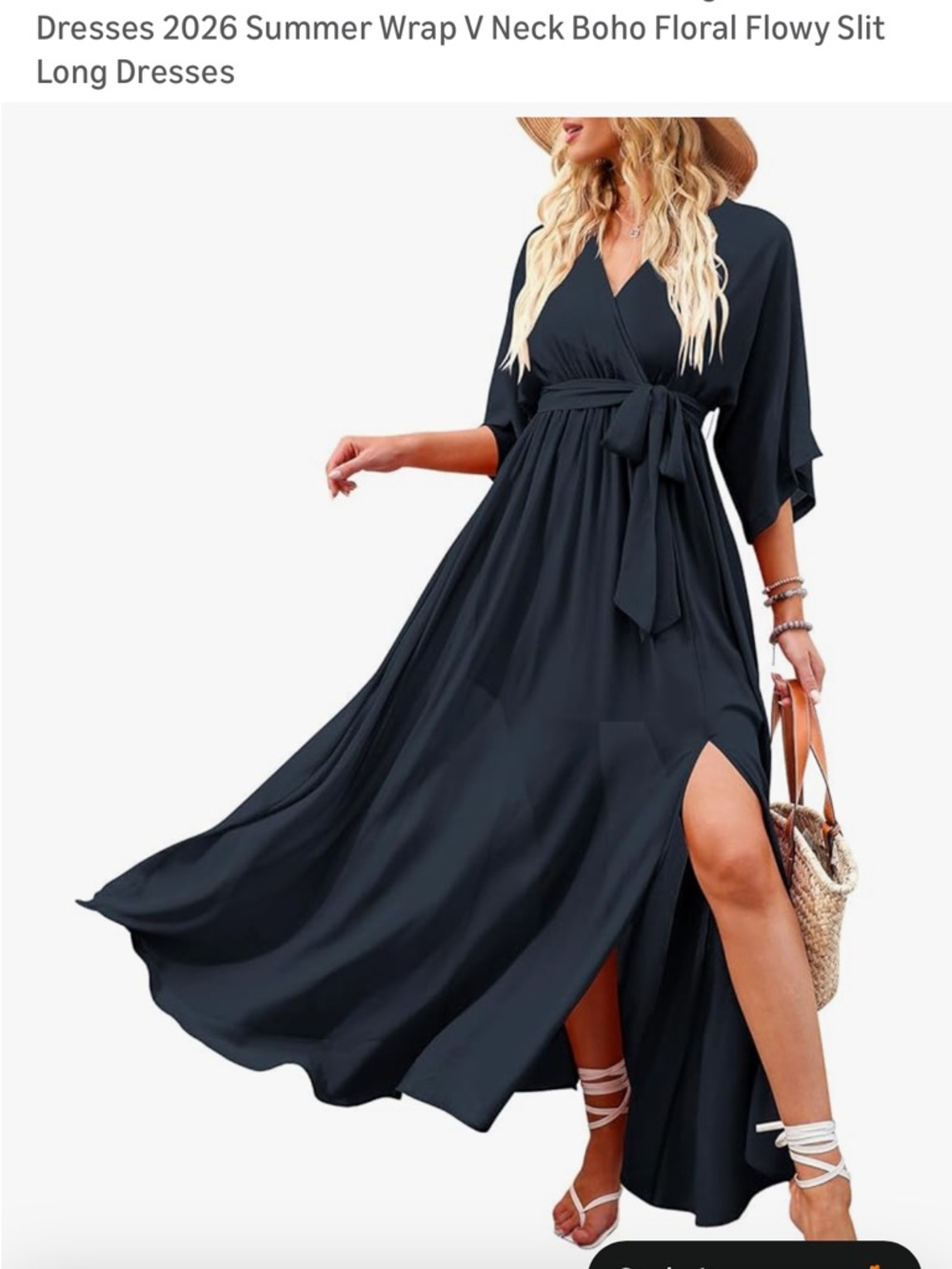 Women's Navy Wrap Midi Dress with Tie Waist
